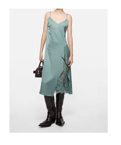 Acne Studios Satin Midi Dress With Lace Inserts In Blue