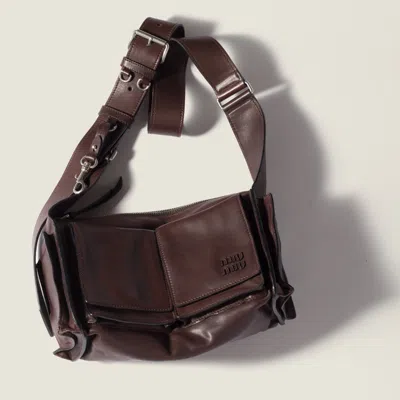Miu Miu Suede Utilitaire Crossbody Bag Adjustable Strap In Brown