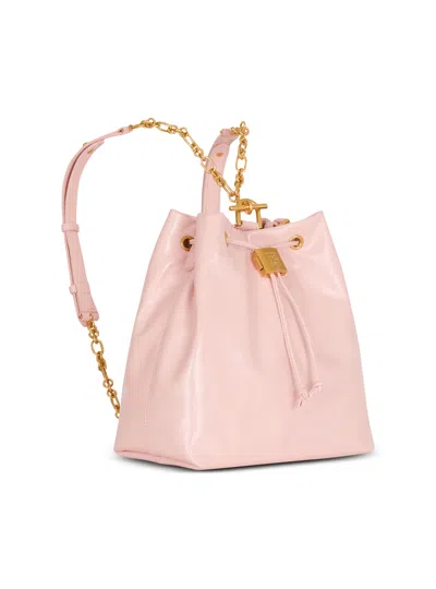 Balmain Chain Drawstring Leather Backpack In Pink