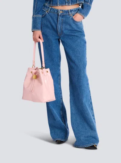 Balmain Chain Drawstring Leather Backpack In Pink