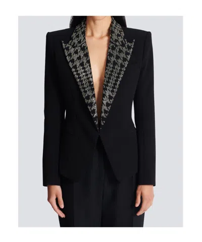 Balmain Embroidered Lapels Single-breasted Jacket In Black