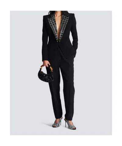 Balmain Embroidered Lapels Single-breasted Jacket In Black