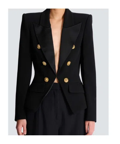 Balmain 6-button Jacket In Jacquard In Blue
