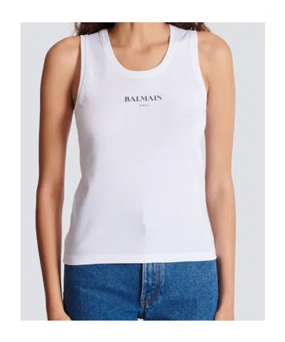 Balmain Logo Graphic Tank Top In White