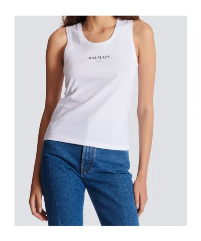 Balmain Logo Graphic Tank Top In White