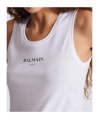 Balmain Logo Graphic Tank Top In White