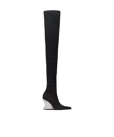 Balmain Knitted Wedge Over-the-knee Boots In Black