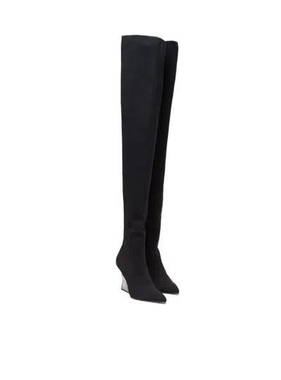 Balmain Knitted Wedge Over-the-knee Boots In Black