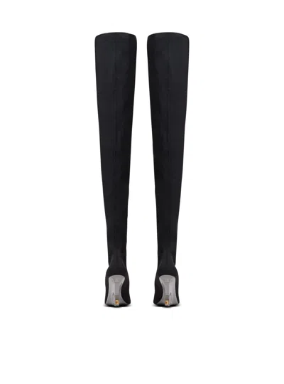 Balmain Knitted Wedge Over-the-knee Boots In Black
