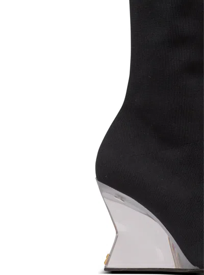 Balmain Knitted Wedge Over-the-knee Boots In Black