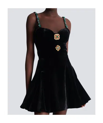 Balmain Embellished Strappy Velvet Dress In Black