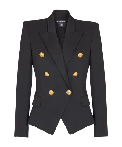 Balmain Women Black Double-breasted Jacket With Branded Buttons And Asymmetric Cut In Wool Woman