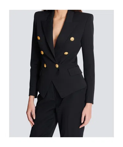 Balmain Women Black Double-breasted Jacket With Branded Buttons And Asymmetric Cut In Wool Woman