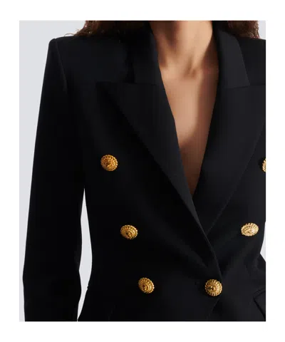 Balmain Women Black Double-breasted Jacket With Branded Buttons And Asymmetric Cut In Wool Woman