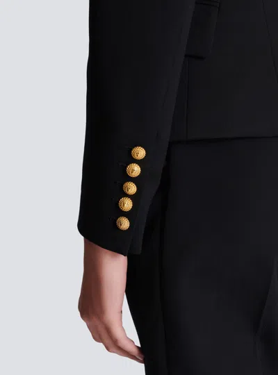 Balmain Women Black Double-breasted Jacket With Branded Buttons And Asymmetric Cut In Wool Woman