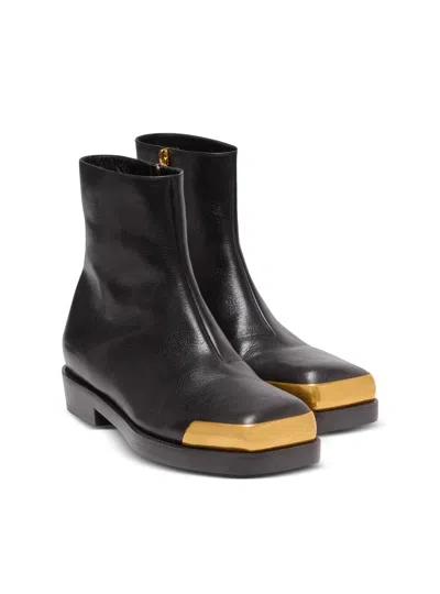 Balmain Square-toe Boots In Textured Leather In Multi