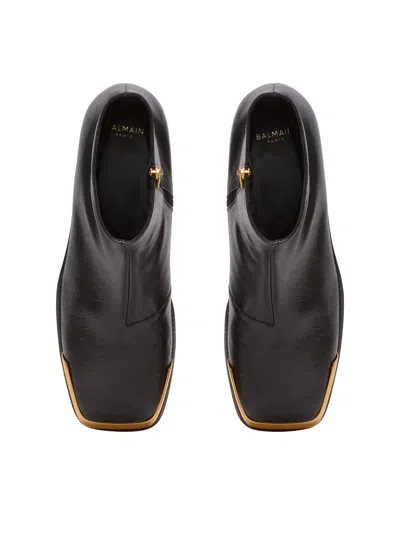 Balmain Square-toe Boots In Textured Leather In Multi