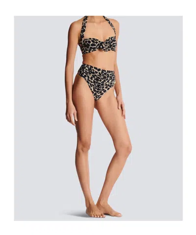 Balmain Two-piece Leopard Pattern Swimsuit In Multi