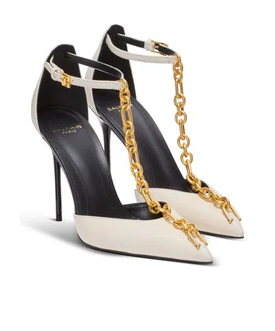 Balmain Sync Leather Stilettos With Pointed Toe In Gray