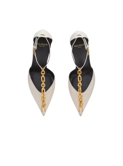 Balmain Sync Leather Stilettos With Pointed Toe In Gray