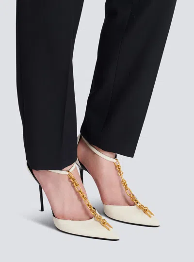 Balmain Sync Leather Stilettos With Pointed Toe In Gray