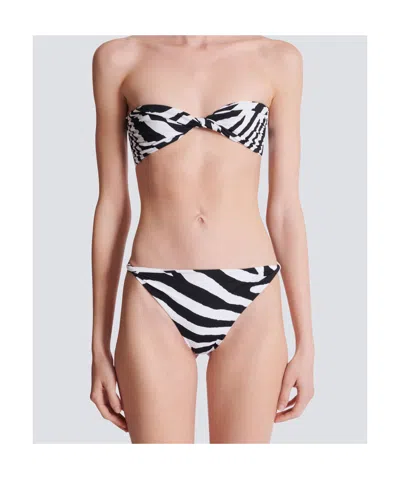 Balmain Zebra Two-piece Swimsuit In Black