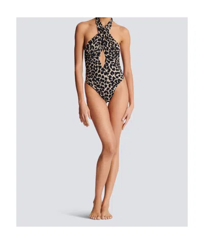 Balmain One-piece Leopard Pattern Swimsuit In Multi