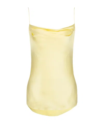 Balmain Silk Satin Top With Thin Straps In Yellow