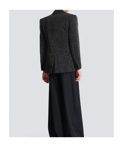 Balmain 1-button Wool Jacket With Crystal Stripes In Black