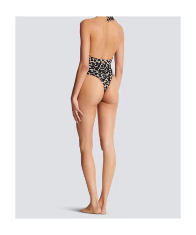 Balmain One-piece Leopard Pattern Swimsuit In Multi
