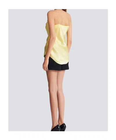 Balmain Silk Satin Top With Thin Straps In Yellow