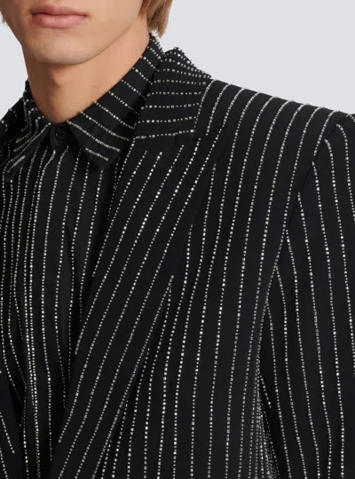 Balmain 1-button Wool Jacket With Crystal Stripes In Black