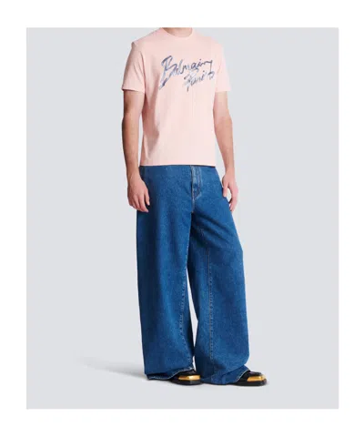 Balmain Printed Cotton T-shirt In Pink