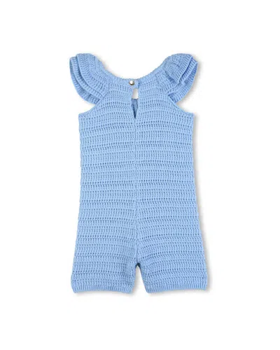 Chloé Light Blue Openwork Romper With Logo Embroidery In Blue
