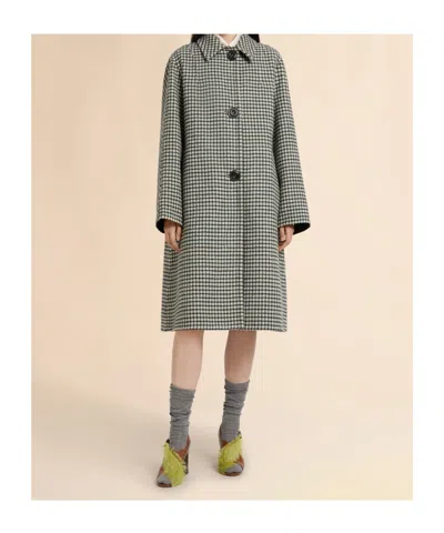 Marni Beige Felt Coat With Checked Pattern In Multi