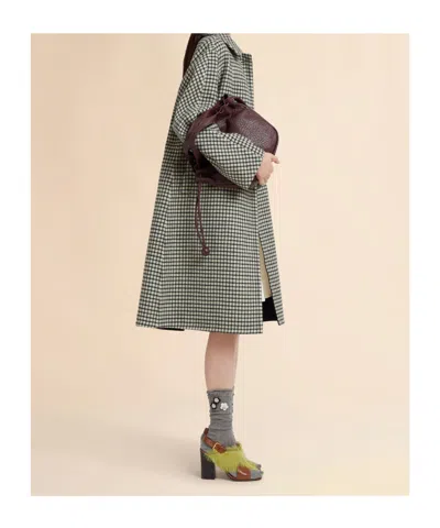Marni Beige Felt Coat With Checked Pattern In Multi