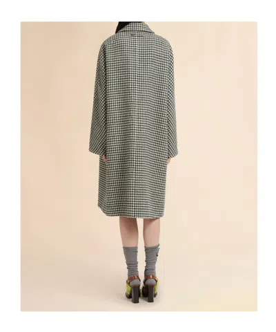 Marni Beige Felt Coat With Checked Pattern In Multi