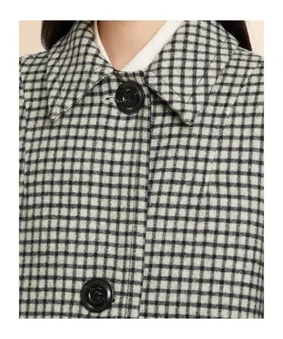 Marni Beige Felt Coat With Checked Pattern In Multi