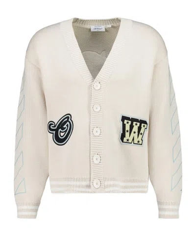 Off-white Star Logo Diagonal Varsity Knit Cardigan In Gray