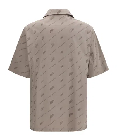 Off-white Monogram-print Short-sleeved Shirt In Brown