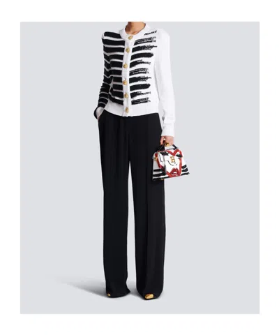Balmain Makeup Stripe Sequin Cardigan In Black