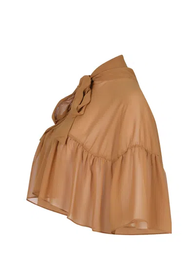 Max Mara Tie-neck Top In Brown