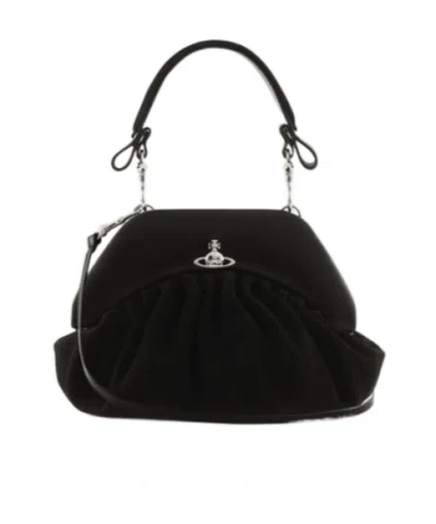 Vivienne Westwood Brooke Black Clutch With Adjustable And Removable Shoulder Strap And Orb Plaque On The Front In Leat