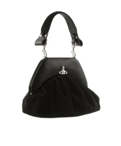 Vivienne Westwood Brooke Black Clutch With Adjustable And Removable Shoulder Strap And Orb Plaque On The Front In Leat