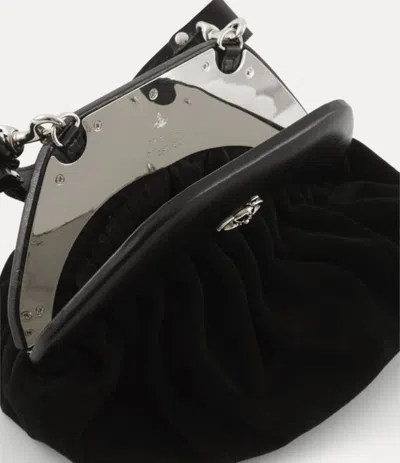 Vivienne Westwood Brooke Black Clutch With Adjustable And Removable Shoulder Strap And Orb Plaque On The Front In Leat