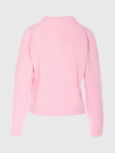 Ganni Graphic Print Long Sleeve Crew Neck Sweater In Pink