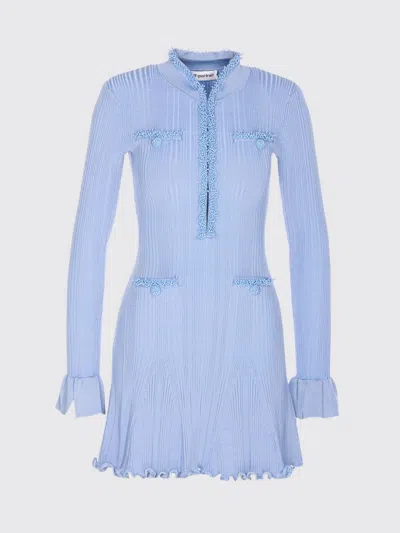 Self-portrait Self Portrait Mini Ribbed Knit Short Dress With Pearl Embellishments In Blue