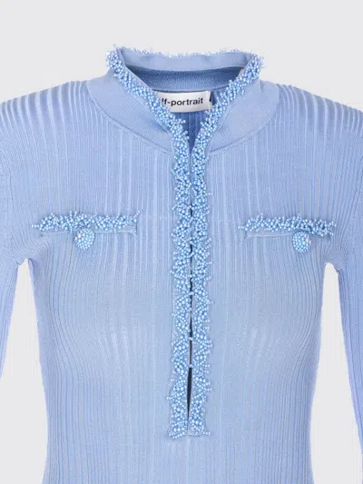 Self-portrait Self Portrait Mini Ribbed Knit Short Dress With Pearl Embellishments In Blue