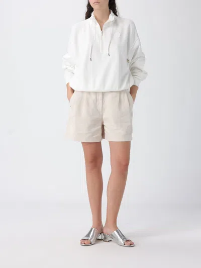 Brunello Cucinelli Cotton High Neck Sweater Drawstring Collar In White