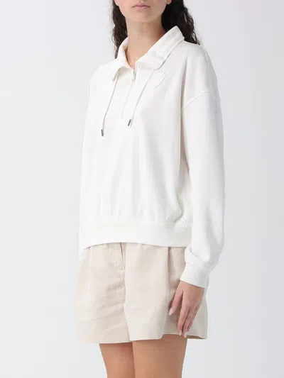Brunello Cucinelli Cotton High Neck Sweater Drawstring Collar In White